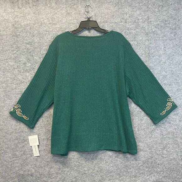 NWT Alfred Dunner Woman Top 3X Emerald Isle Green Center Medallion Embroidery - Picture 12 of 16